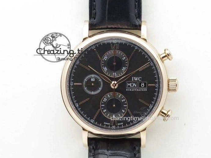 MIROTIME 0516 Portofino Chrono RG Black Dial on Black Leather Strap A HighPerformance 7389